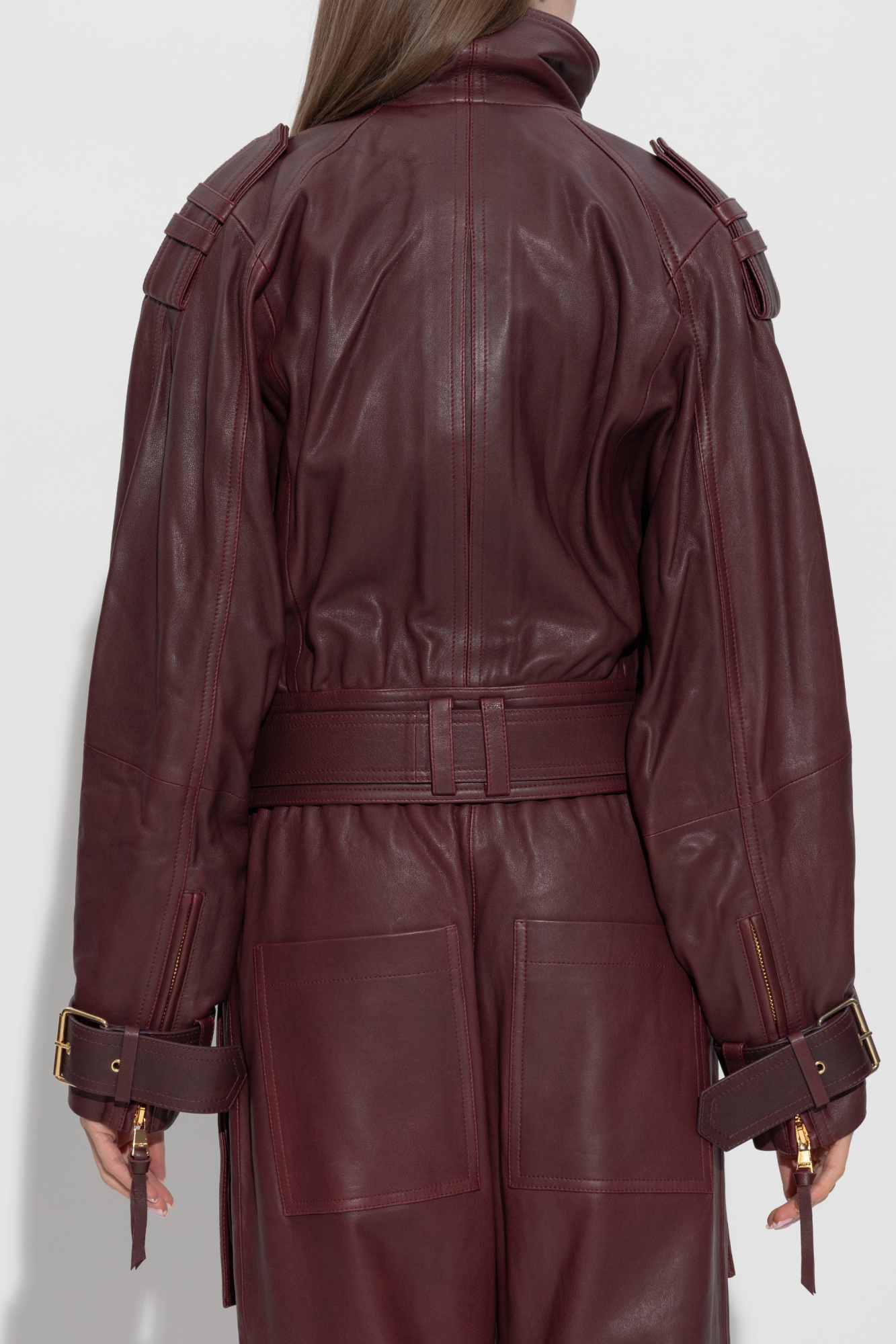 Balmain Leather jacket with high collar | Women's Clothing